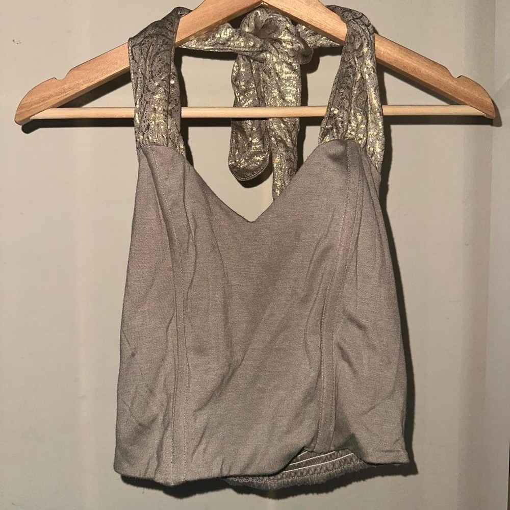 Vintage Cache corset style halter top in nude with gold details